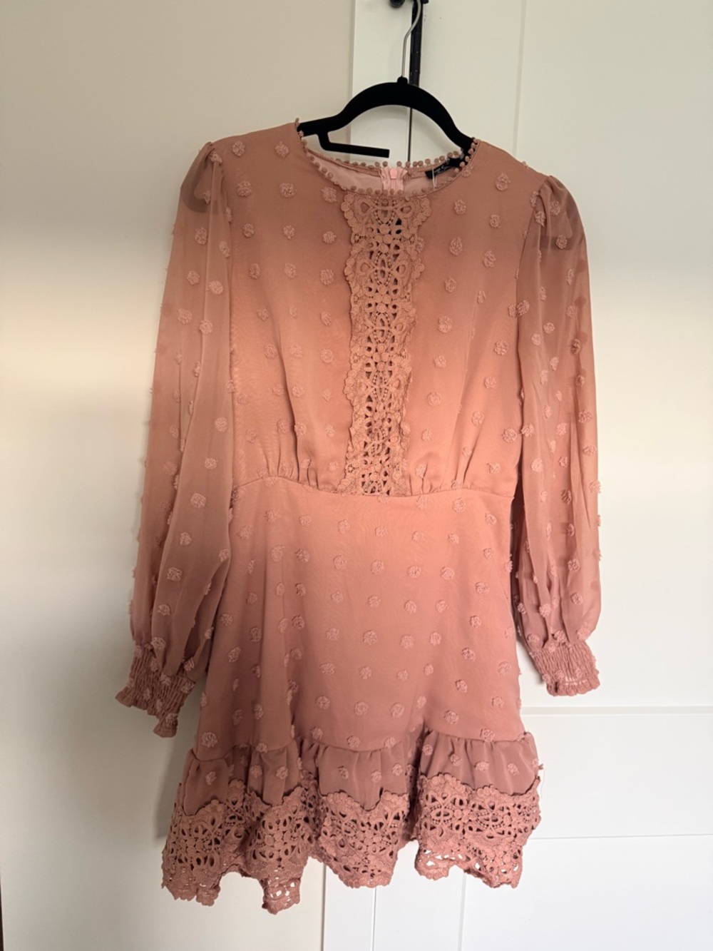 Amazon Dusty Rose Crochet Lace Mini Dress